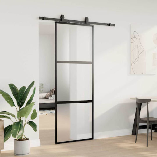 Vidaxl Schiebetür-Beschlagset Schwarz 76x205 cm Sicherheitsglas Schwarz