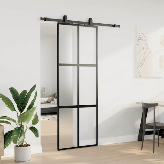 Vidaxl Sliding Door Hardware Set Black 76x205 Cm Tempered Glass Black