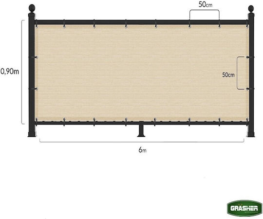Grasher Rectangular Shade Divider Ecru With Hoop 0.9x6m 160gr/m²