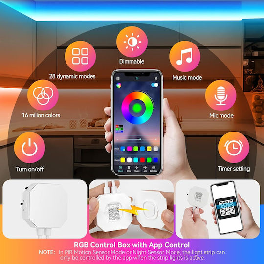 Houhui LED Strip TV USB 5V RGB Light 3m Type SMD5050 with Motion Sensor, Power Supply & Remote Control