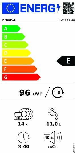 Pyramis Вградена съдомиялна машина за 14 комплекта Ш59.8xВ81.5см. PDWBE 60SI