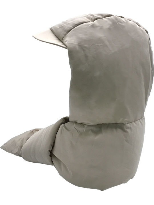 Windproof Fabric Hat with Puffed Scarf Lining Unisex Beige