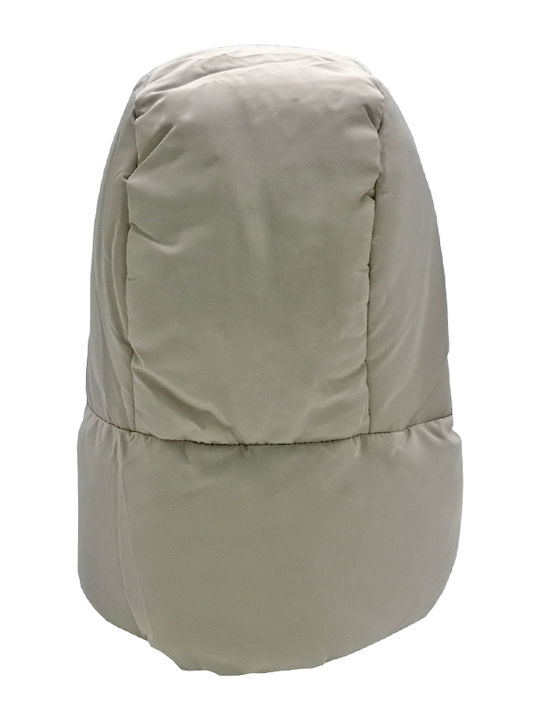 Windproof Fabric Hat with Puffed Scarf Lining Unisex Beige