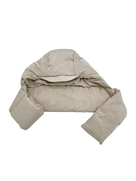Windproof Fabric Hat with Puffed Scarf Lining Unisex Beige