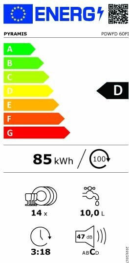 Vollintegrierter Geschirrspüler für 14 Gedecke B59.8xH81.5cm PDWFD 60FI