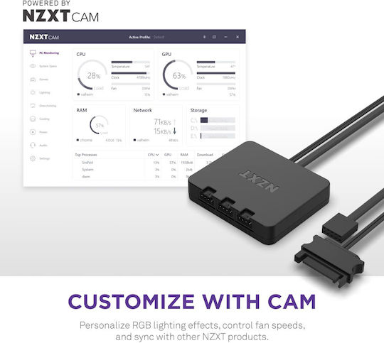 NZXT F120 Duo Вентилатор За Кутия (1800 Оборота / 48.58 CFM) С RGB Осветление И Свързване 4-изводна ШИМ 3 Бр