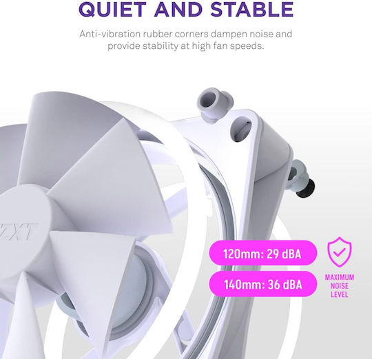 NZXT F120 Duo Вентилатор За Кутия (1800 Оборота / 48.58 CFM) С RGB Осветление И 4-изводна ШИМ Свързване Бял