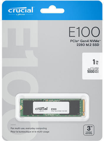 Crucial E100 Gen4 SSD 1TB M.2 NVMe PCI Express 4.0