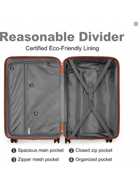 Miss Lulu British Traveller Cabin Hard Suitcase Grey and Brown with 4 Wheels Height 55cm