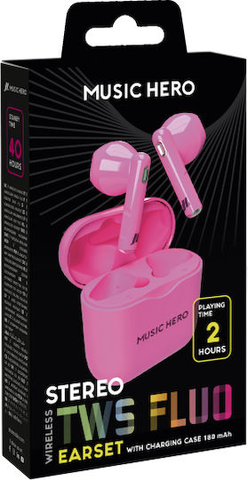 SBS Music Hero Earbud Bluetooth Handsfree Ακουστικά με Θήκη Φόρτισης Fluo Pink