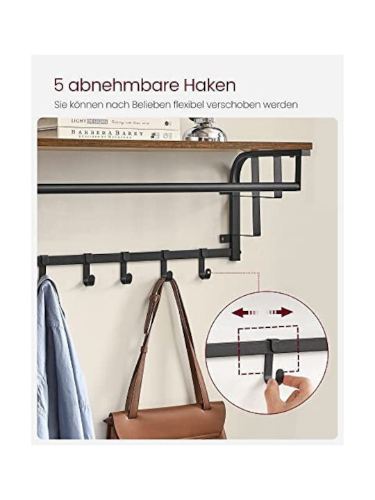 Songmics Metal Wall Hanger 5 Hooks Gray 66x27x30cm