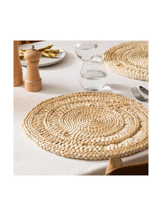 Round Wicker Placemat Beige 38cm