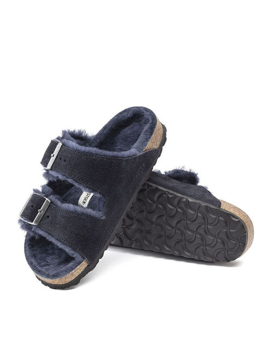 Shearling Men's Slippers with Fur Black