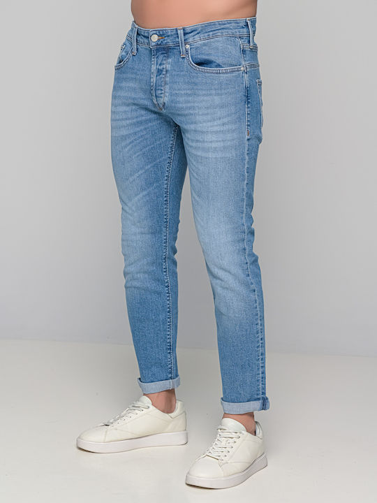 Simon Ανδρικό Παντελόνι Τζιν Ελαστικό με Slim Straight Εφαρμογή Blue