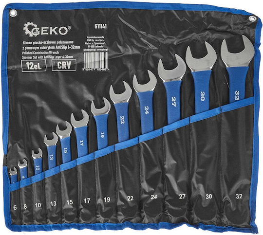 Set 12 Fixed Ring Combination Wrenches Anti-slip Rubber Handle Grip 6-32mm