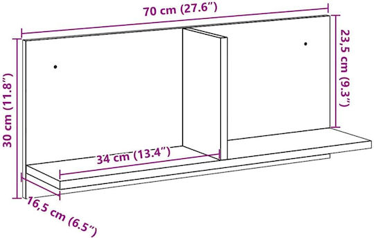 Wall Shelf Old Wood 70x16.5x30cm