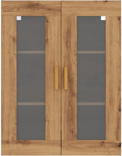 Wall Living Room Display Cabinet made of Particleboard with Glass Brown 69.5x34x90cm