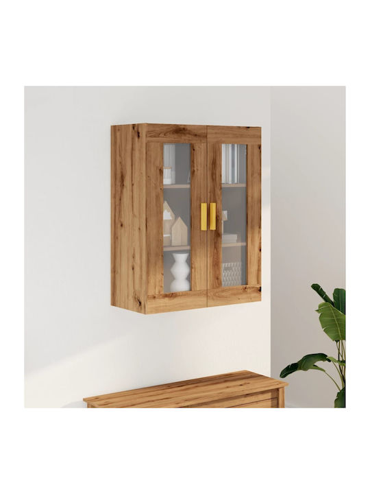 Wall Living Room Display Cabinet made of Particleboard with Glass Brown 69.5x34x90cm