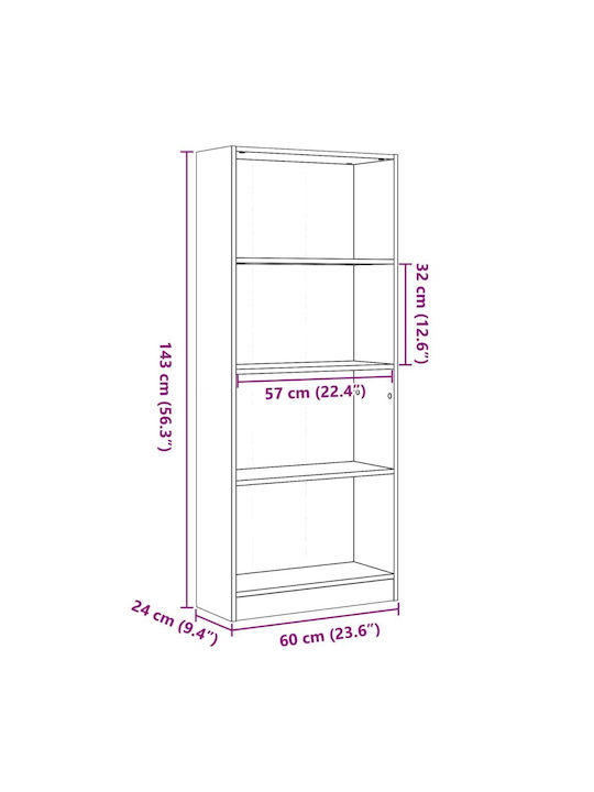 Βιβλιοθήκη Γκρι Σκυροδέματος 60x24x143εκ.