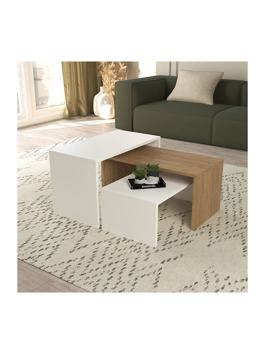 Rectangular Zigon Set Bentil Wooden Sonoma-White 3 Pieces L65xW35xH45cm