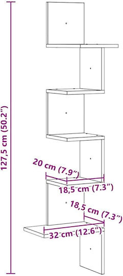 Eckregal Wand Brown Oak 32x32x127.5cm