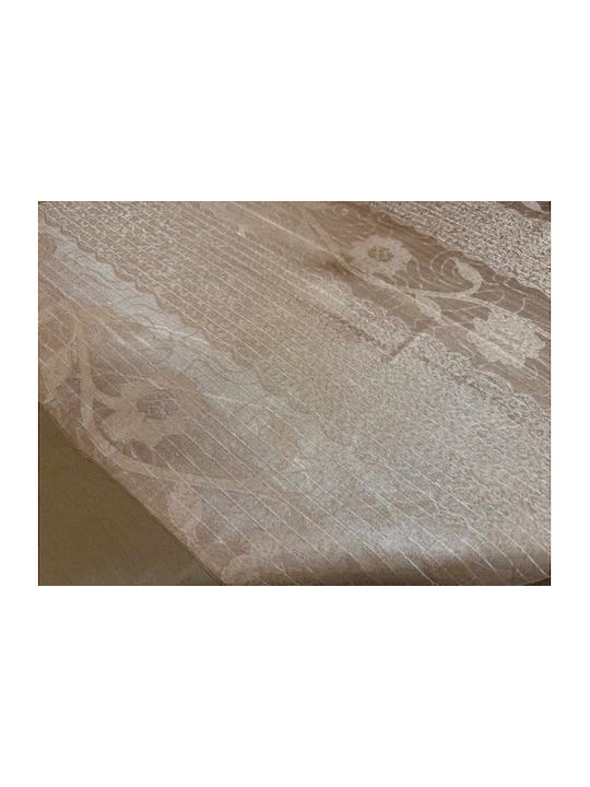 7-piece Satin Jacquard Border Merano Tablecloth Set Mocha Lh2065207-1