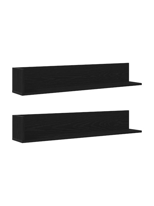 Shelves Wall Black Velvet-Black Metal 2pcs 100x16.5x16.5cm