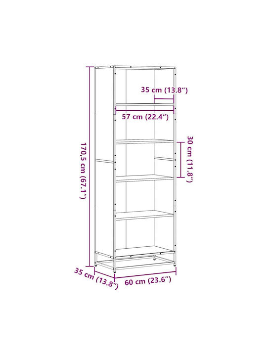 Bibliotecă Maro Stejar 60x35x170,5 cm