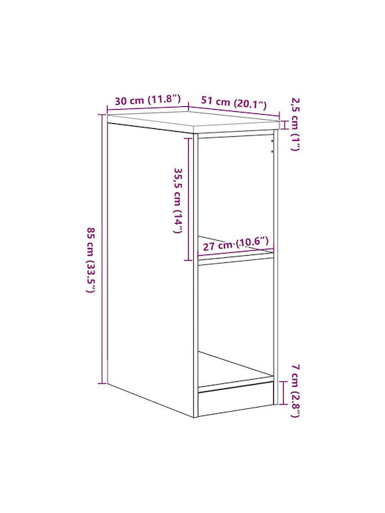 vidaXL Büroaufbewahrungsschrank aus Massivholz Natürlich 30x51x85cm