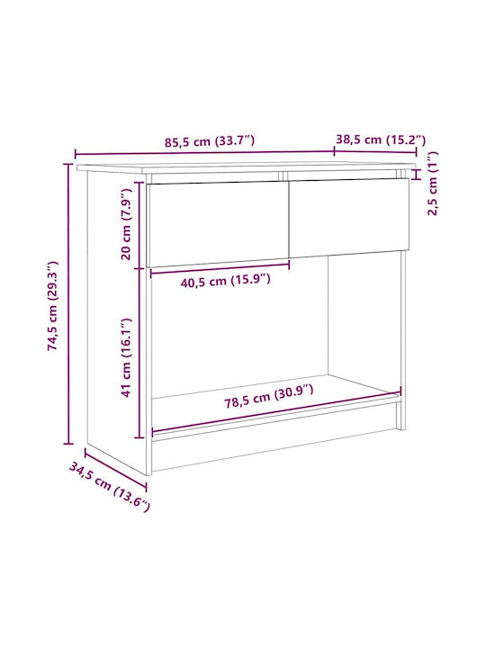 Wooden Console Table Coffee L85.5xW38.5xH74.5cm