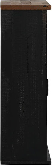 Wall Mounted Living Room Cabinet Made of Solid Wood and Metal Black 49x22.5x70cm