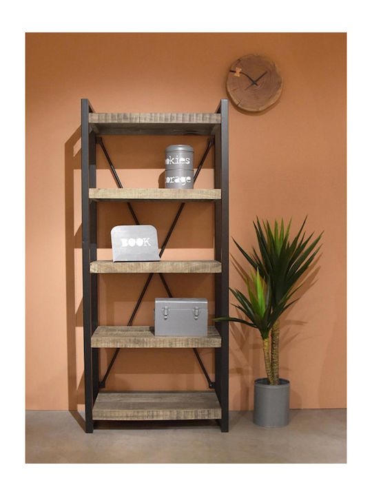 Bookcase Asha Black / Natural 80x45x185cm