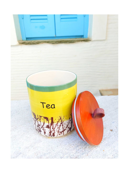 Etoile Nature Set of 3 Ceramic Food Jars for Sugar Coffee and Tea with Lid 12x12x14cm