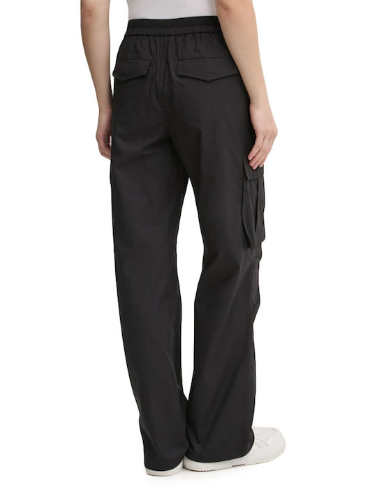 Karl Lagerfeld Women's Cotton Cargo Trousers in Baggy Line Black