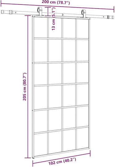 Set de feronerie pentru ușă glisantă negru 102x205 cm sticlă ESG neagră 102 x 205 cm șină 200 cm