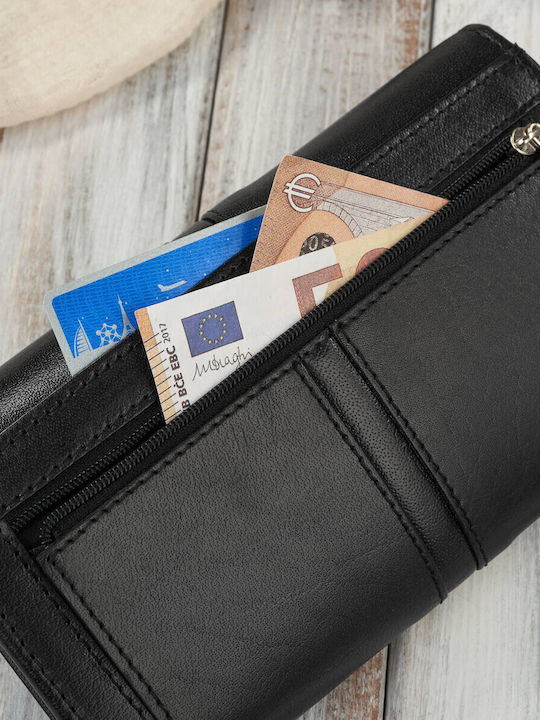 Μεγάλο Δερμάτινο Γυναικείο Πορτοφόλι με RFID Μαύρο
