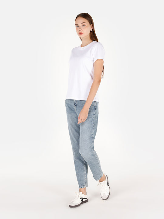 Damen Hochgeschnittenes Stoffhose in Mom Passform Blau