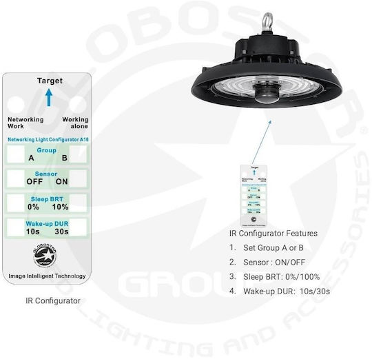 GloboStar Commercial Bell Light 200W Cool White 30000lm with Built-in LED Black Ø30xH16cm
