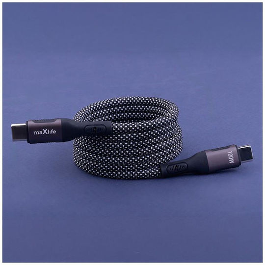 Maxlife Cablu Magnetic USB 2.0 USB-C Tată - USB-C 100W PD Negru 1m