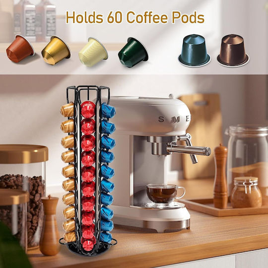 Suport de depozitare rotativ din metal Xirui pentru 60 de capsule Nespresso 15x15x37.5cm