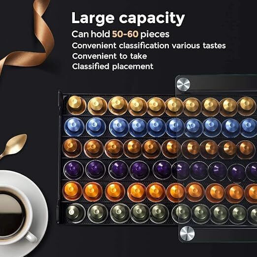 Sertar de stocare din sticlă Xirui pentru 60 de capsule Nespresso 31x41x6.8cm