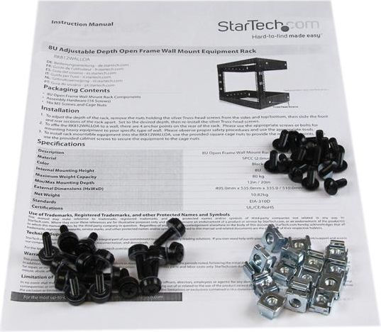 Startech Om 8u 19" Wall Mount Network Rack 12" Deep Open Frame Server Room Av Data Patch Panel It Computer Equipment W Cage Nuts Schrank 8u