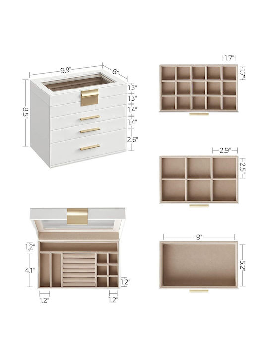 Songmics Glass Jewellery Box with Drawer White 15.3x25.1x21.5cm