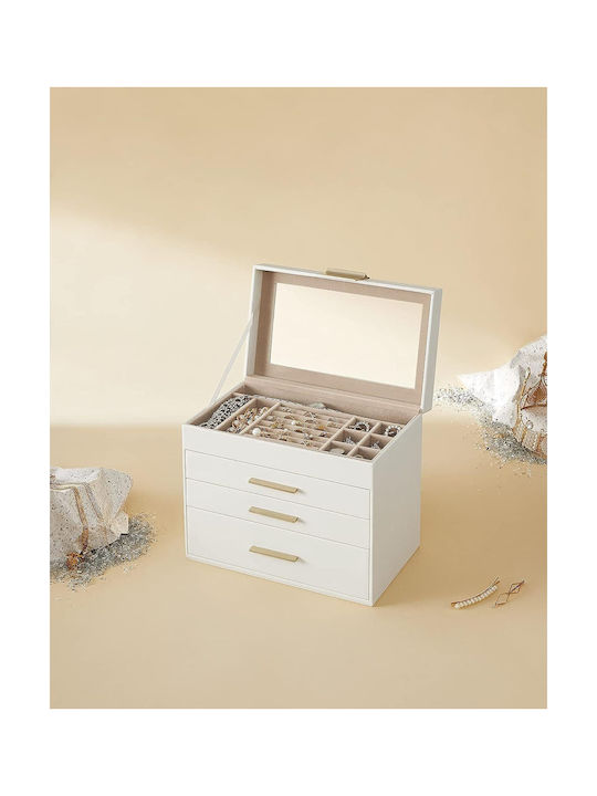 Songmics Glass Jewellery Box with Drawer White 15.3x25.1x21.5cm