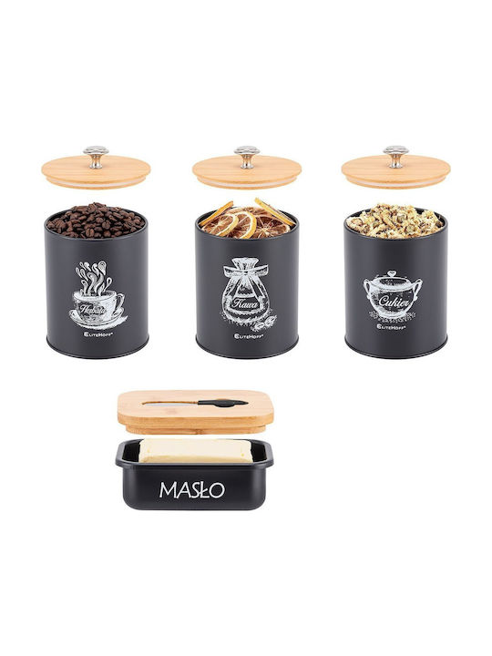 Elitehoff Set of 3 Wooden Brown Food Jars for Coffee Tea Sugar with Lid 11x11x11cm 3 Pieces