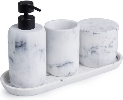 Lifa-Living Plastic Bathroom Accessory Set White 4pcs