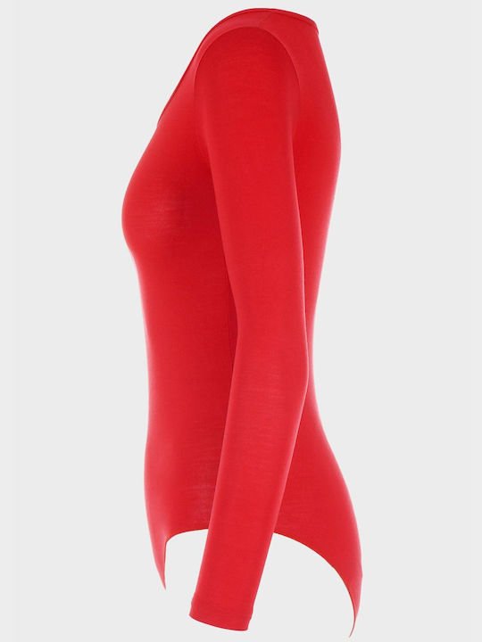 Women's Modal Long Sleeve Bodysuit Red