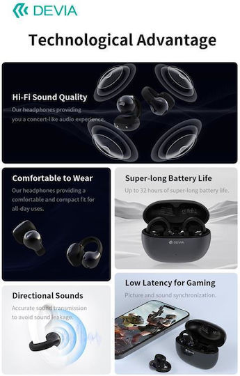 Devia EM402 Pro2 In-ear Bluetooth Handsfree Earphones with Charging Case Black