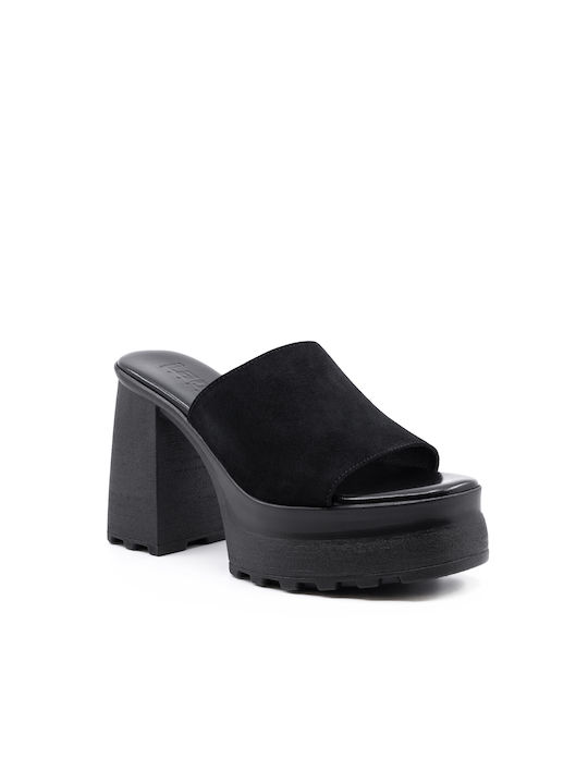 Lady Heel Leather Mules Black