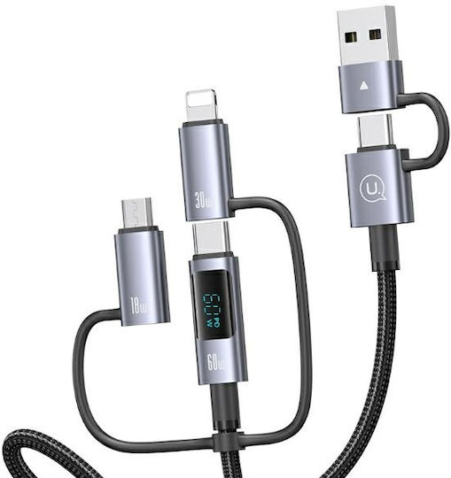 Usams Regular USB to Lightning / Type-C / micro USB Cable Μαύρο 2m (SJ736)